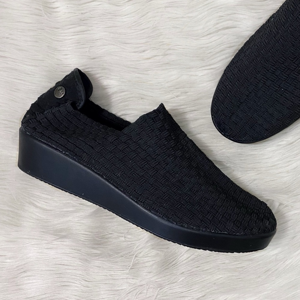 Bernie Mev Black Woven Smooth Cha Cha Sneaker Wedge Slip On Loafers